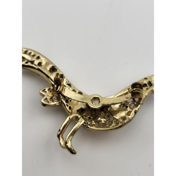 Vintage Peacock Rhinestone Brooch Gold Tone Enamel Bird Pin - Picture 7 of 9